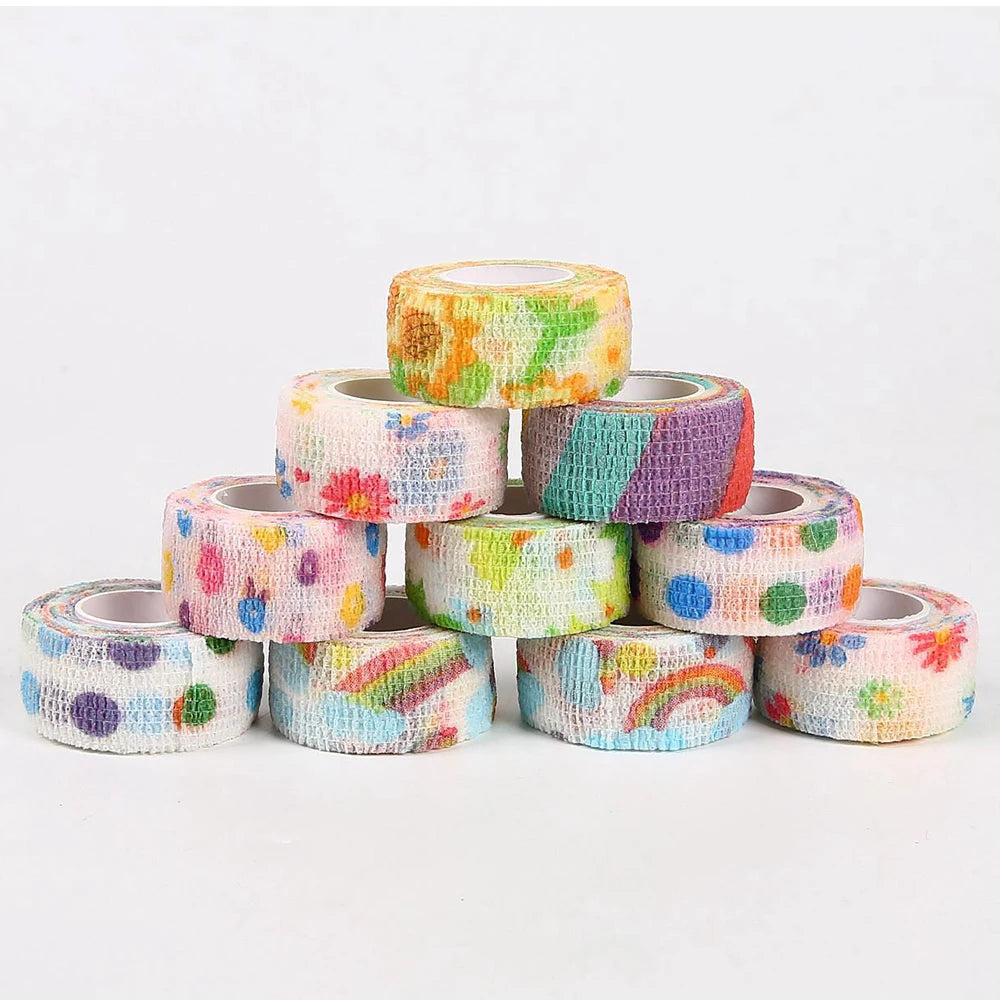 5Pcs/Set 2.5cm Colorful Wide Self Adhesive Bandage Breathable Cohesive Bandage Wrap Roll Elastic Self - Adherent Tape for Sports Peaceful Pleasures Health and Wellness Multi-Coloured-4M
