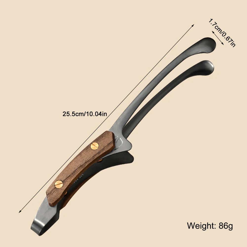 Stainless Steel Outdoor Retro Barbecue Clip Wooden Handle Grilled Meat Clip Pan Fried Steak Heat Resistant Kitchen Food Clip New Peaceful Pleasures Health and Wellness Black 1 PCS