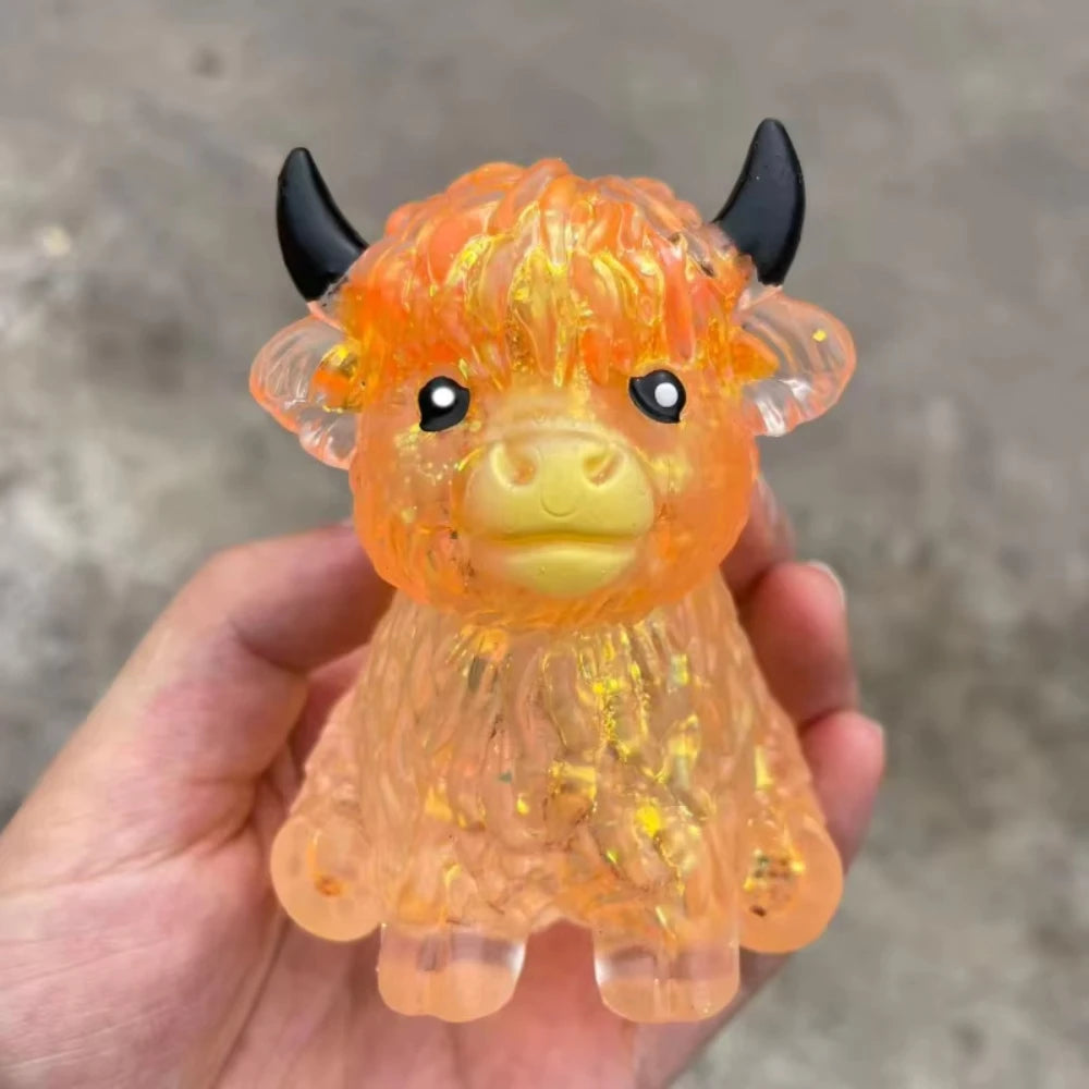 Cute Highland Cow Squeeze Toys Maltose Squishy Glitter Soft Animal Slow Rising Anti Stress Relieve Anxiety Sensory Fidget Toy Peaceful Pleasures Health and Wellness Orange