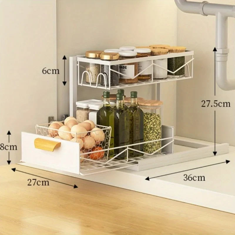 2-Tier Sliding Under Sink Organizer | Rustproof Cabinet Storage