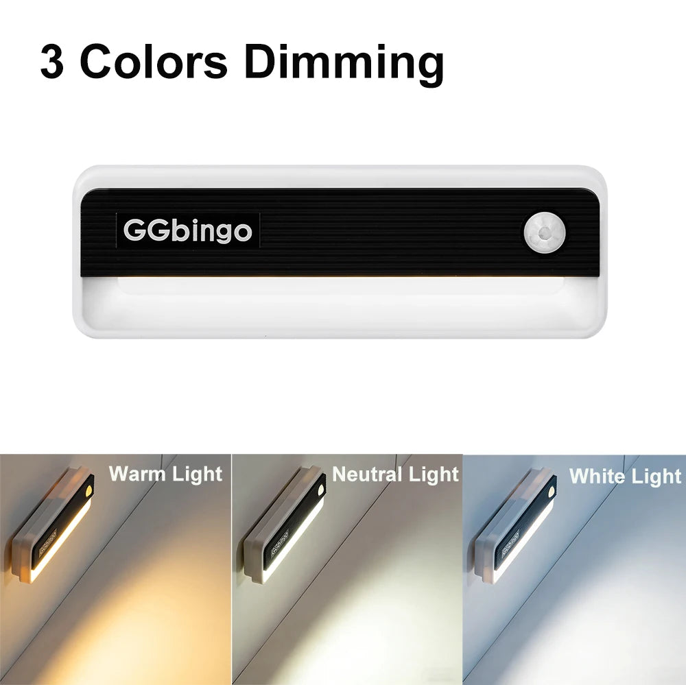 GGbingo New Arrival Human Body Induction Night Light Multi-light Type-C Charging Footlights Wall Lamp 2700K Cabinet Light Peaceful Pleasures Health and Wellness 3 Colors USB Plug