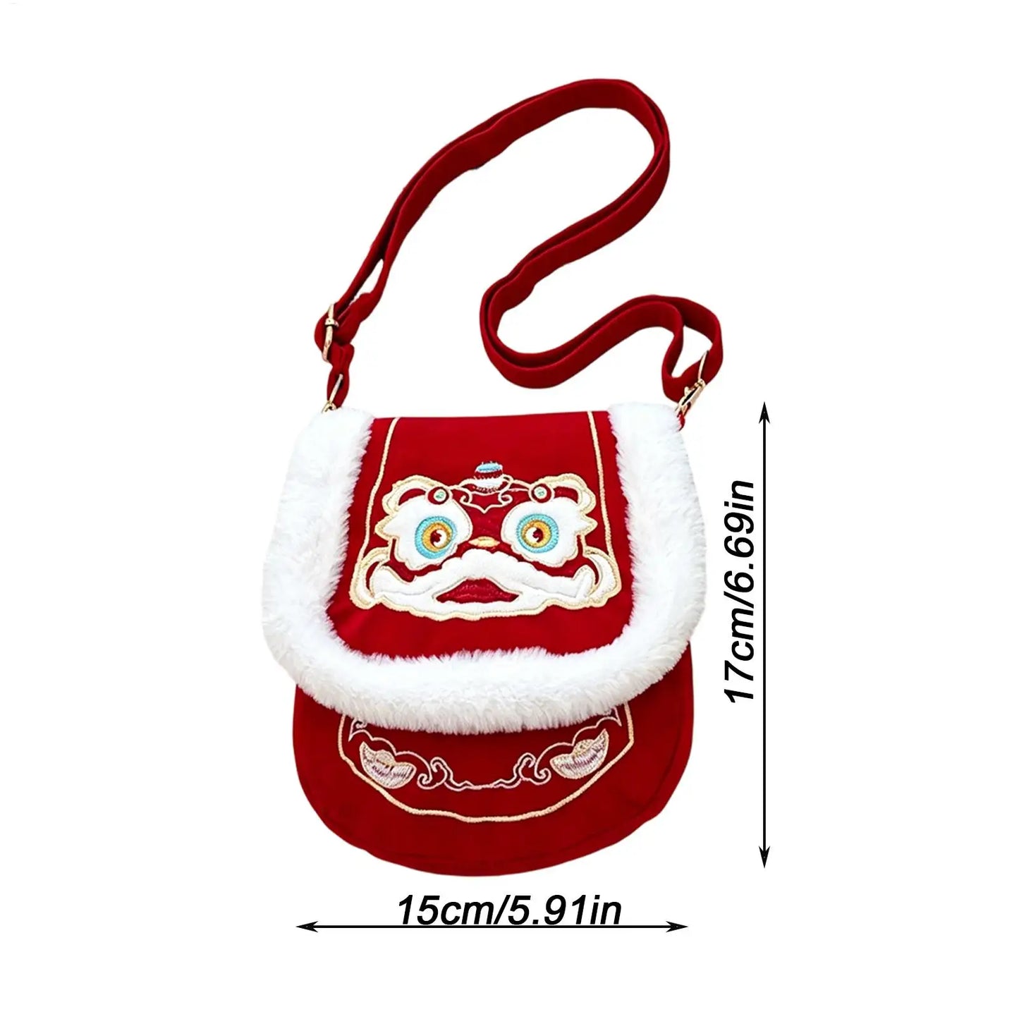Red Embroidered Plush Tote Bag | Cute Shoulder Bag for Women