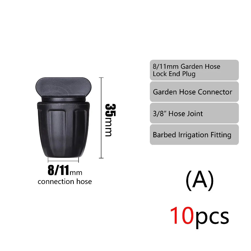 10pcs Garden Elbow End Plugs Pipe Adapter Irrigator Fitting 3/8" To 1/4" Hose Connector 8/11 To 4/7mm Barbed Lock Tee Straight Peaceful Pleasures Health and Wellness A