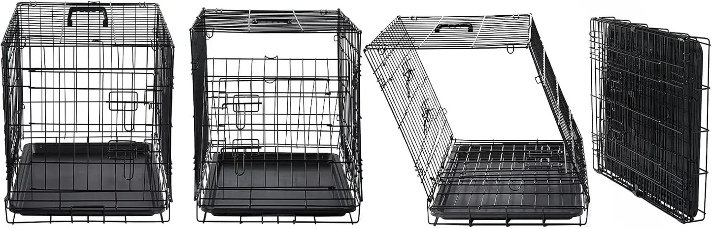 Collapsible Double Door Dog Crate for Small Medium Dogs, Indoor Kennel with Removable Tray and Cover (Brown, 30x19x21 Inches) Peaceful Pleasures Health and Wellness