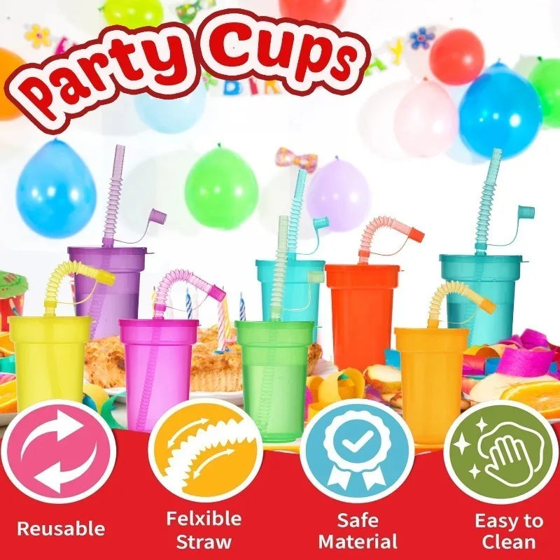 6-Pack Neon Sipper Cups with Lid & Straw | Spill-Proof Reusable