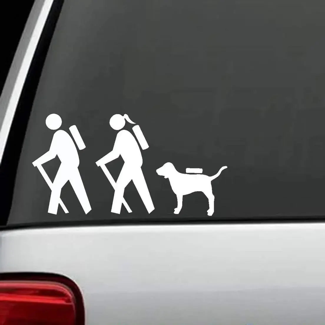 8"*4.25" Hiker Couple Guy Girl with Dog Hiking Camper Camping Decal Sticker Peaceful Pleasures Health and Wellness