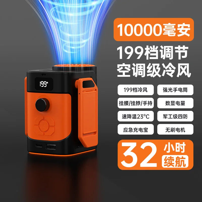 Waist-Mounted Fan with Bluetooth Speaker | Portable 2-in-1
