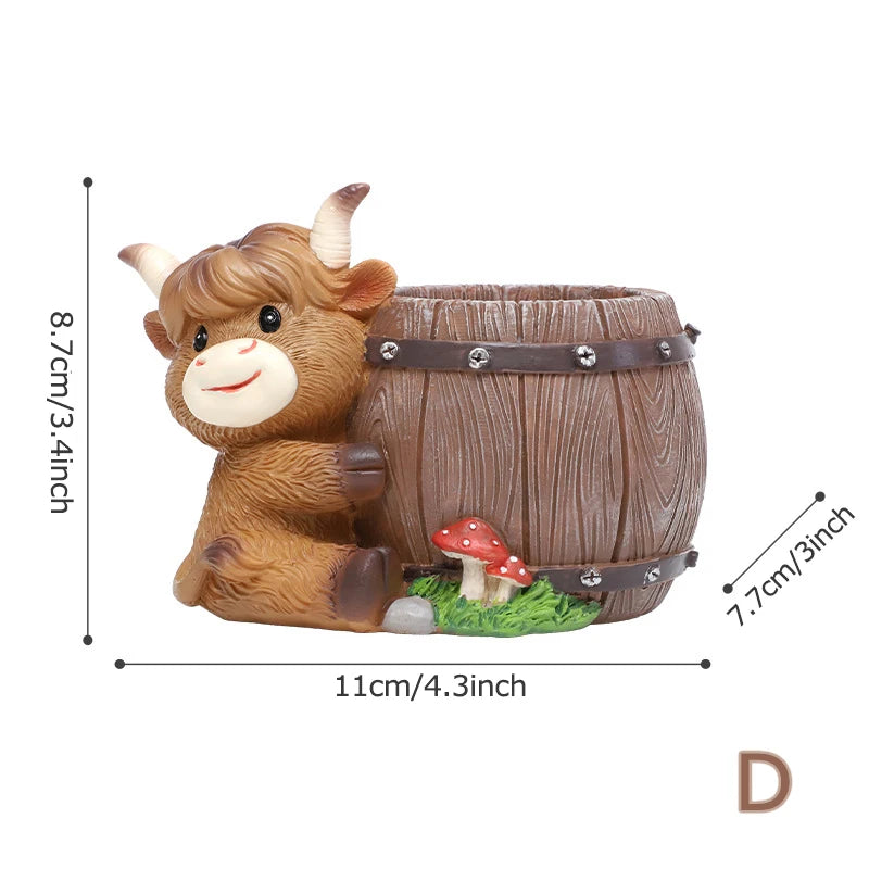 Highland Cow Resin Succulent Planter | Mini Cute Flower Pot