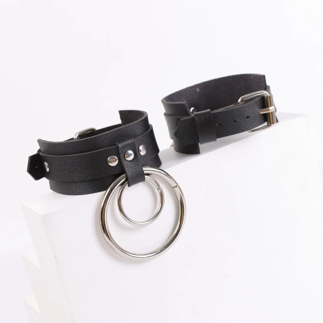 Ankle Belt Black O-ring Punk Leather Feather Anklet Men's Women Alloy
