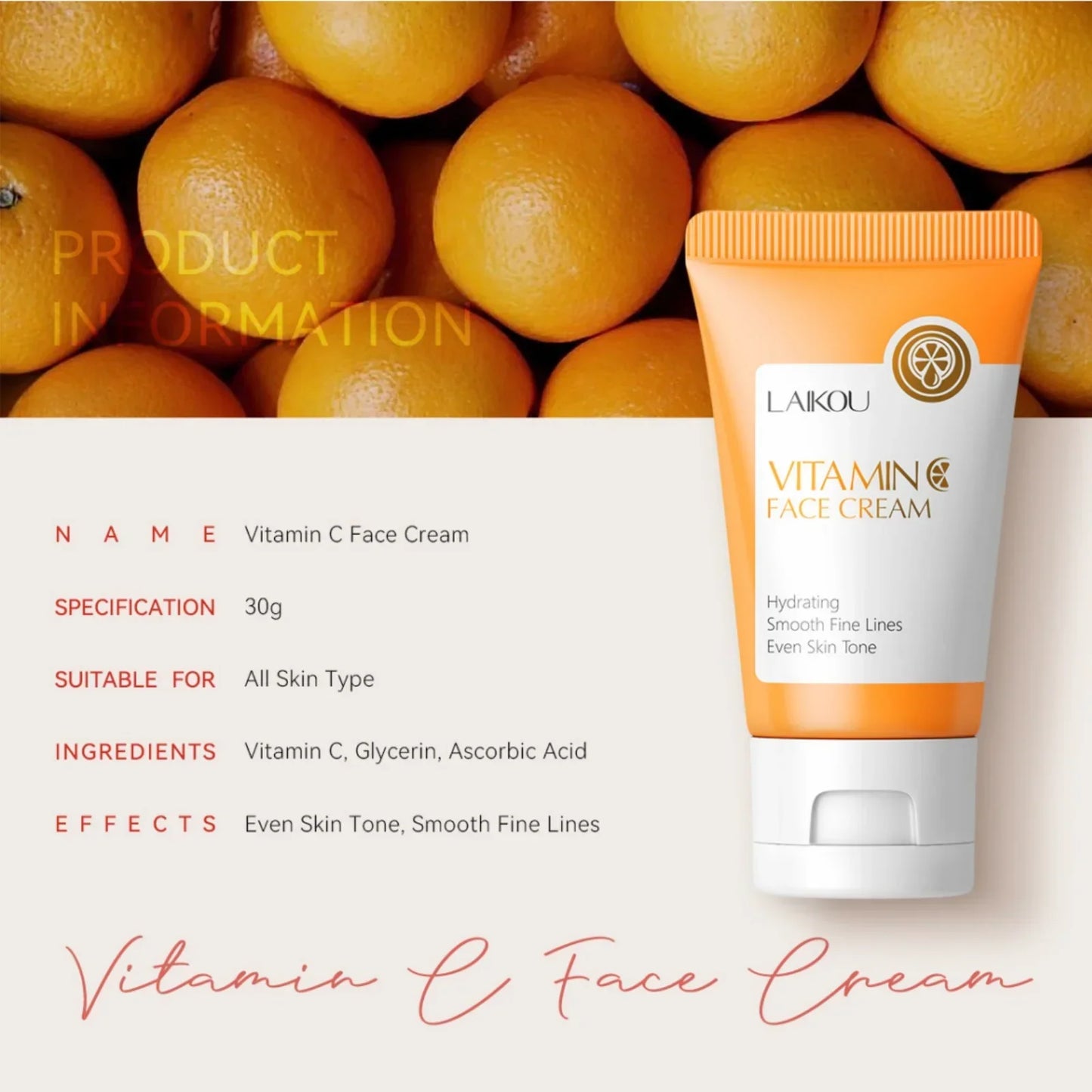 LAIKOU Vitamin C Face Cream – Brightening & Hydrating 30g