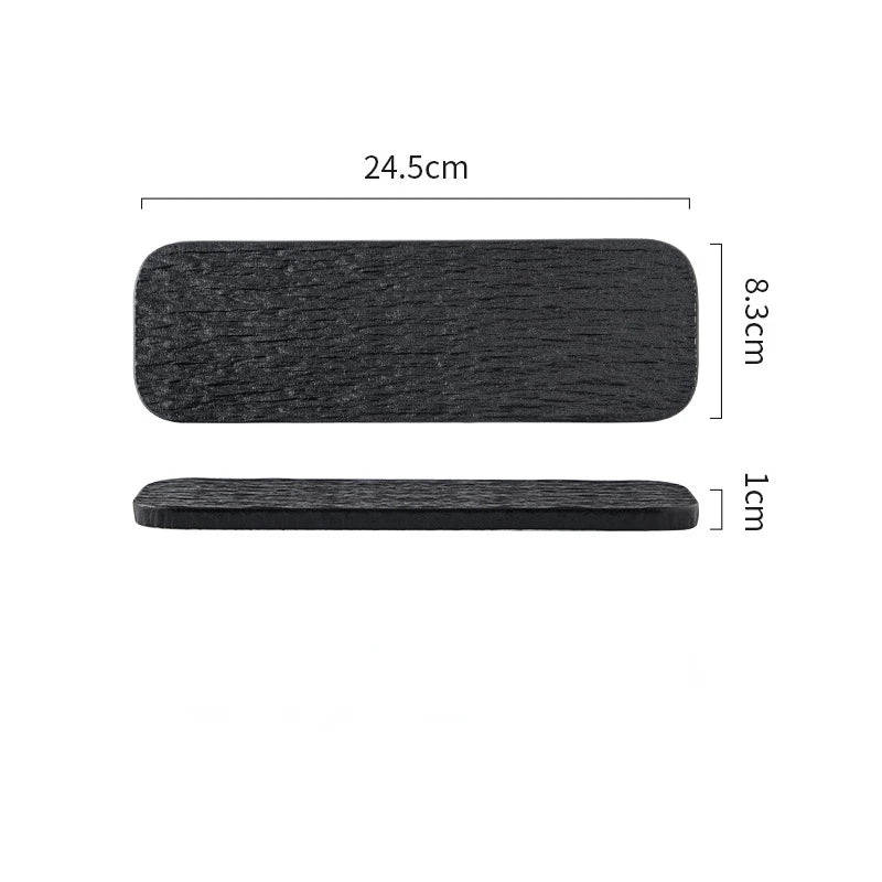 10-inch White and Black Stone Grain Rectangle Flat Tray for Hotel layout Plates Restaurant Ceramic Serving Sushi pastry plate Peaceful Pleasures Health and Wellness black 10 inches