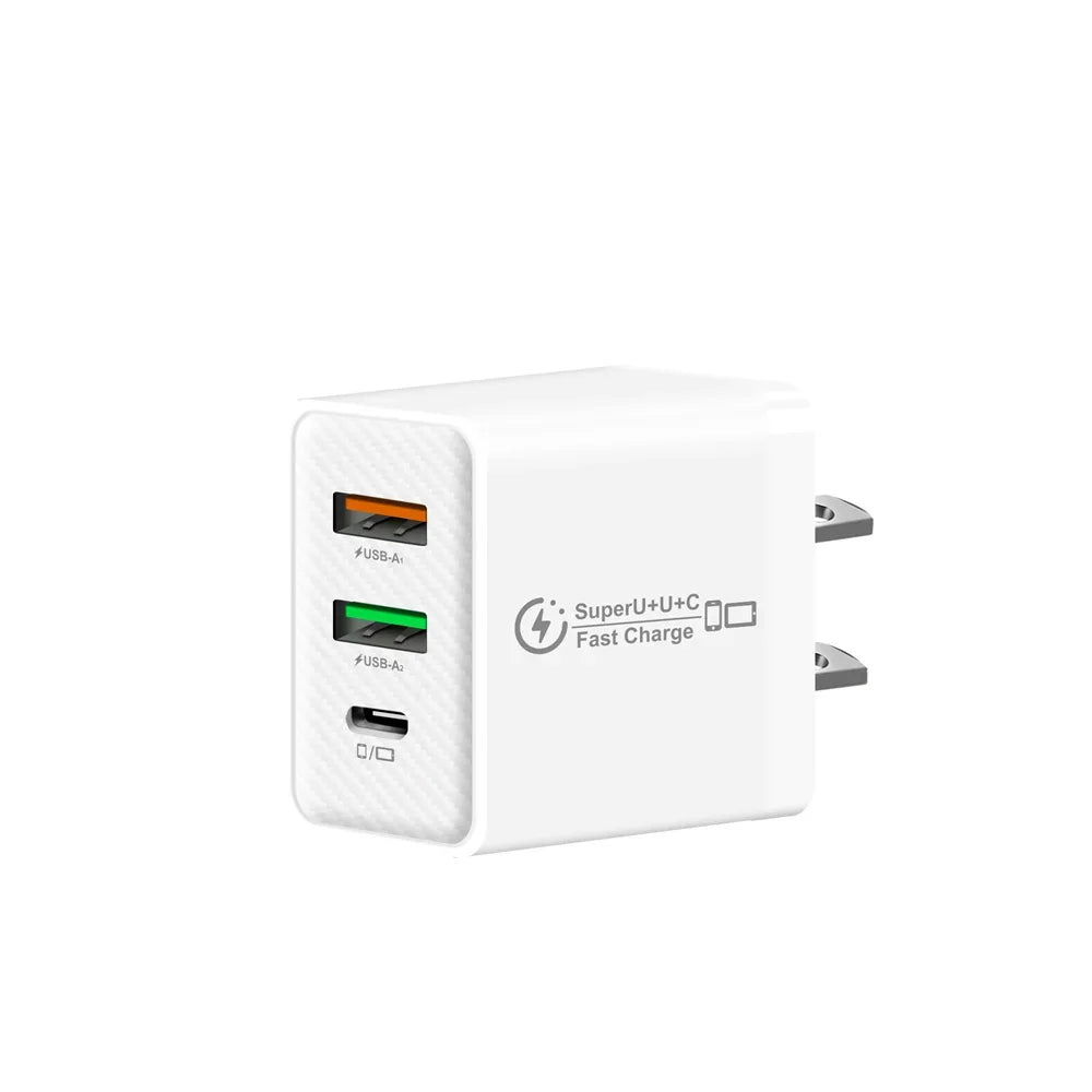 48W USB-C Fast Charger 3-Port PD QC3.0 Wall Adapter EU/US/UK