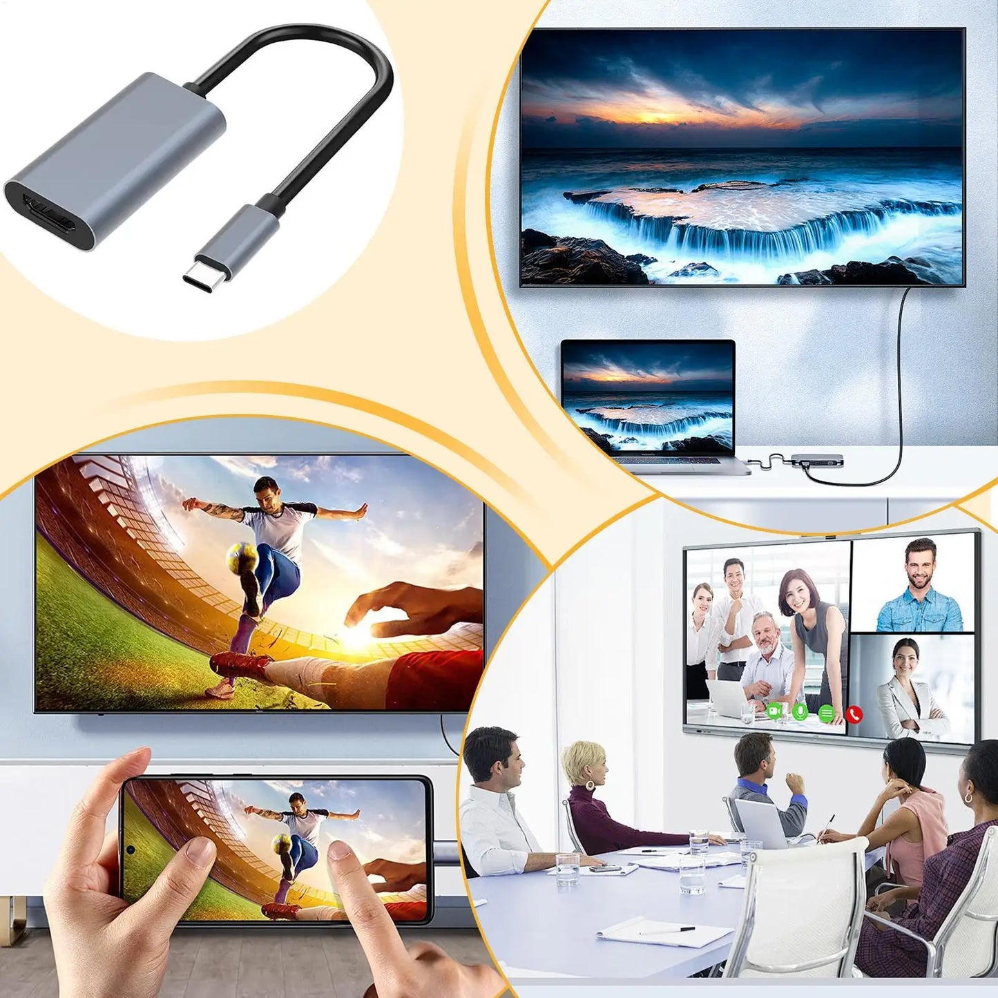 4K30Hz USB-C DisplayPort to HDMI Cable for Laptop & TV