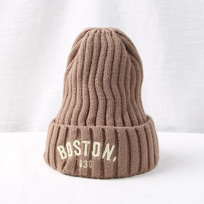 Baby Winter Knit Beanie Hat | Letter Embroidery Toddler Cap