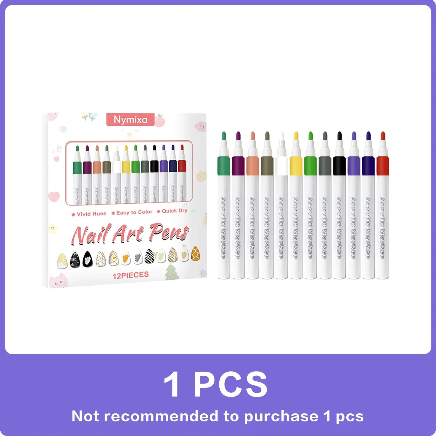 12-Piece Multicolor Nail Art Pen Set – Waterproof DIY Manicure