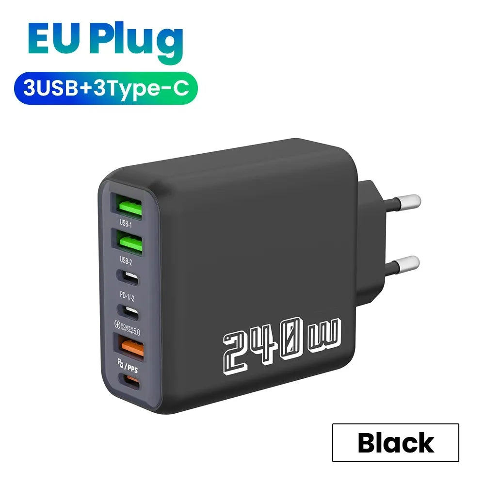 240W 6-Port USB-C Wall Charger PD3.0 QC3.0 | Fast Charging