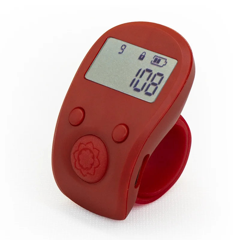 Multifunctional Luminous Ring-Type Counter Digital Display Rechargeable Counter Clicker, Manual Charging, Intelligent Electronic Peaceful Pleasures Health and Wellness RED