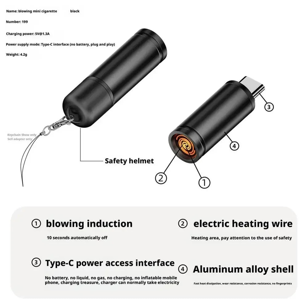 USB-C Flameless Electric Lighter | Blow Ignite & Auto Shut-Off