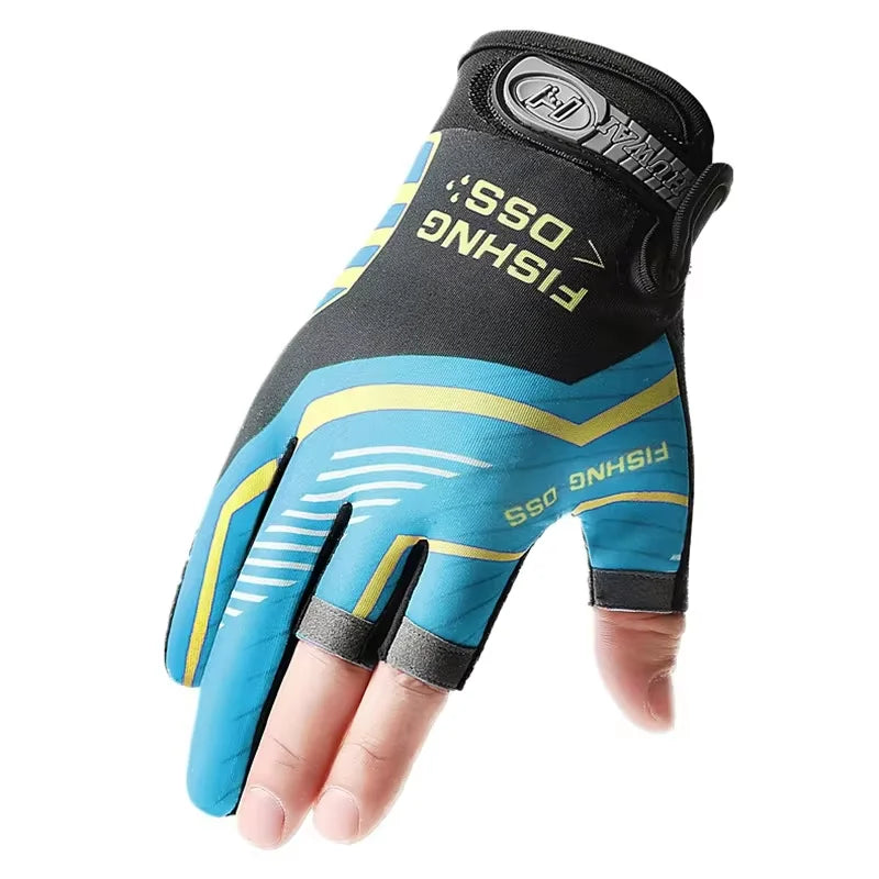 Fishing Cycling Gloves Men Summer Three Finger Cut Gloves for Fishing Sun Protection Male Anti-Slip Drive Breathable Thin Gloves Peaceful Pleasures Health and Wellness blue One Size