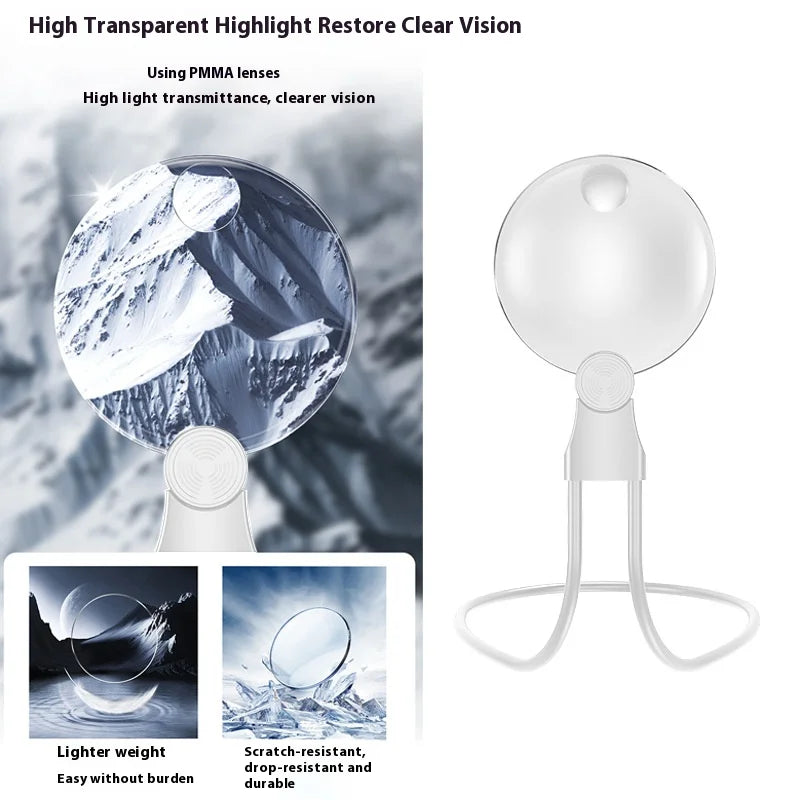 Round Frame 110Mm High-Quality Acrylic Magnifying Glass Hanging Neck for Hands-Free Reading Magnifier Peaceful Pleasures Health and Wellness WHITE