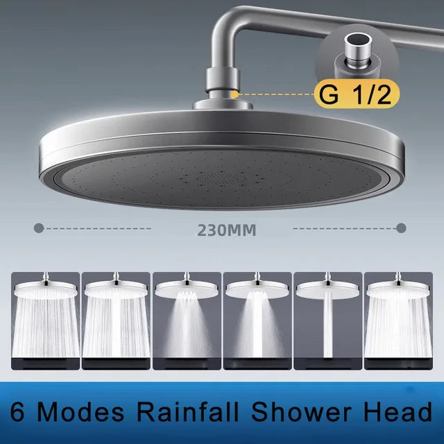 6-Mode Large Rainfall Shower Head | High Pressure Ceiling Mount