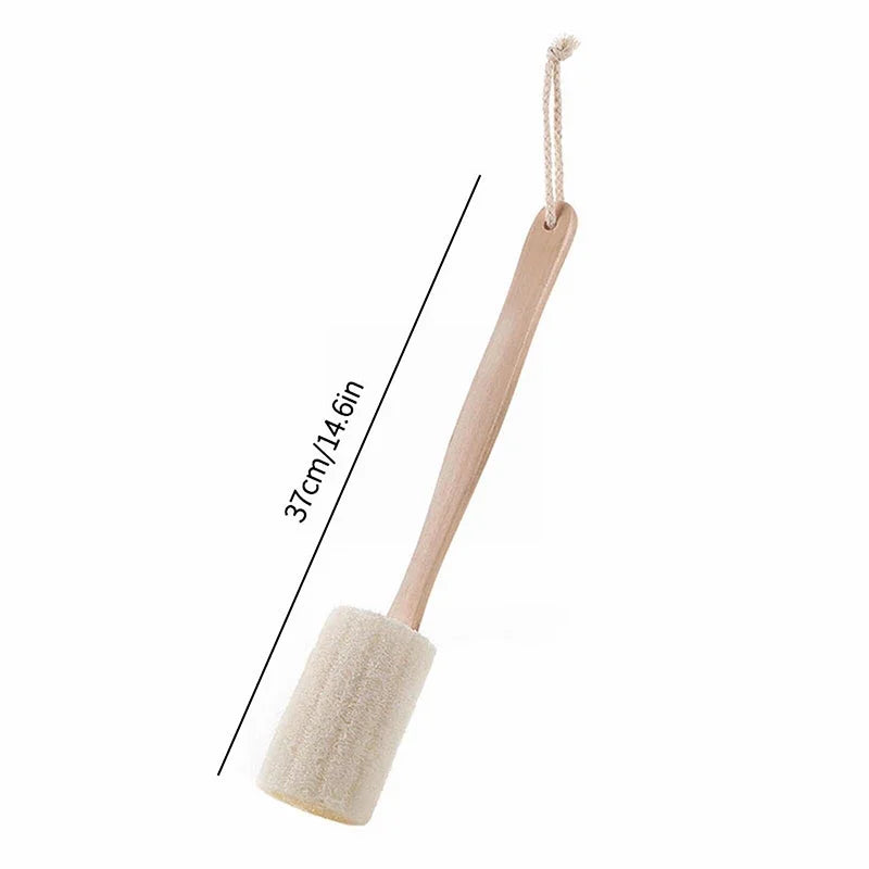 Natural Loofah Bath Brush – Long Wooden Handle Body Scrubber