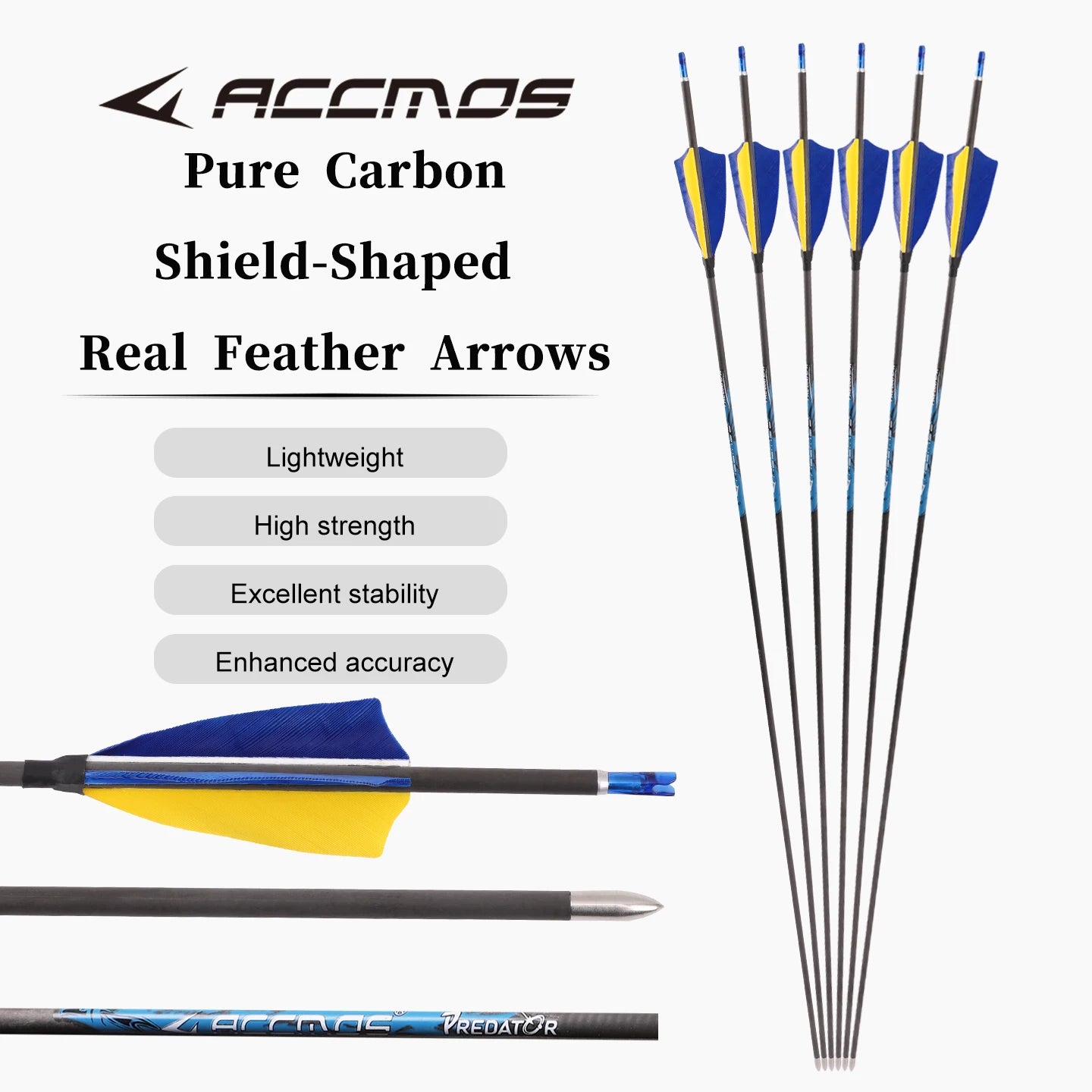 ACCMOS Archery Pure Carbon Complete Arrow ID Spine 300-1000 Recurve