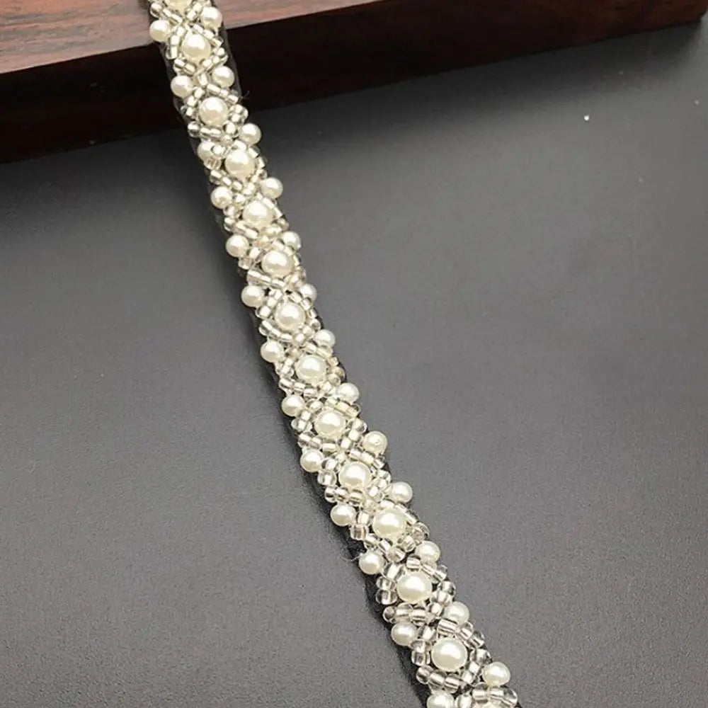 Beaded Pearl Lace Trim Ribbon for Bridal Wedding Dress Sewing