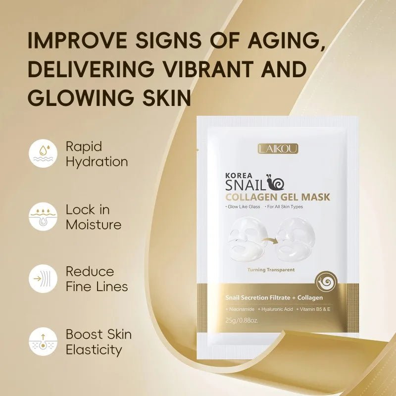 LAIKOU Korea Snail Collagen Essence Mask Hydrating Sheet Mask Anti-Wrinkle Face Mask Firming Skin Care 25g*20pcs Peaceful Pleasures Health and Wellness