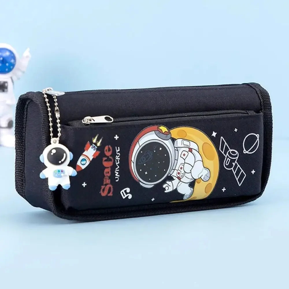 Studen Large Capacity Astronaut Pencil Case Double Layer Canvas Stationery Bag Kawaii Cartoon Pencil Bag Pen Box Peaceful Pleasures Health and Wellness Black-2 Layer
