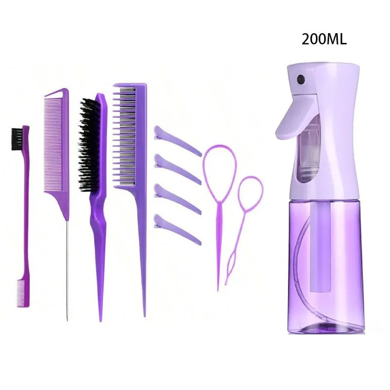 11pcs/Set Hair Brush Set Hairdressing Spray Bottle Hair Braiding Loop Rat Tail Comb Teasing Hair Brsuh Edge Control Styling Set Peaceful Pleasures Health and Wellness Purple