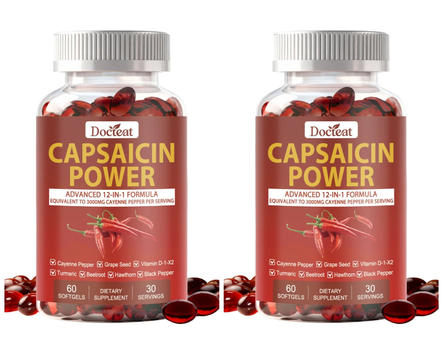 Docteat Capsaicin Power 12-in-1 Botanical Softgels 60ct
