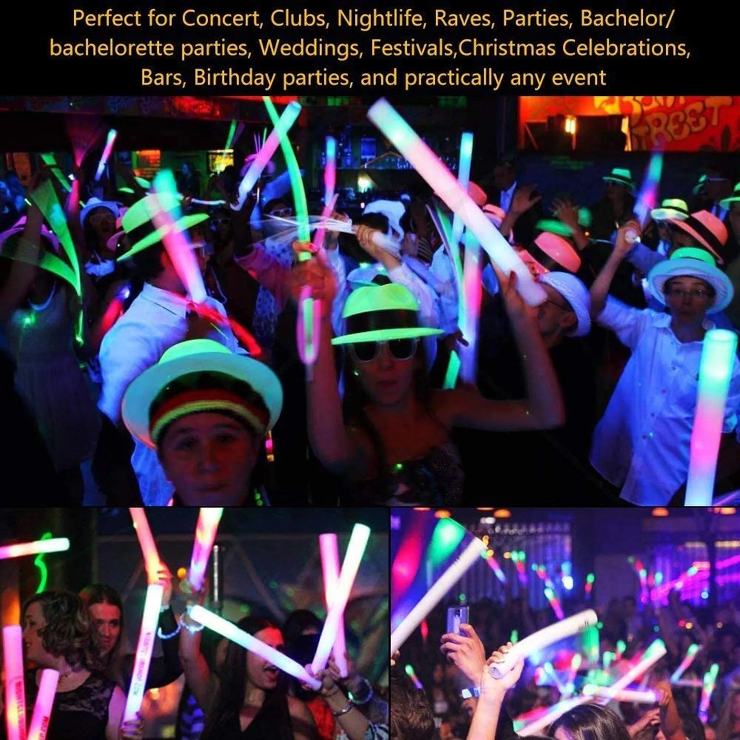 10-Pack LED RGB Glow Foam Sticks – Glow in the Dark Party