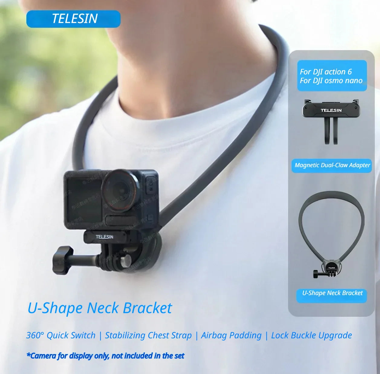 TELESIN Magnetic POV Neck Mount – GoPro, Insta360, DJI & Phone