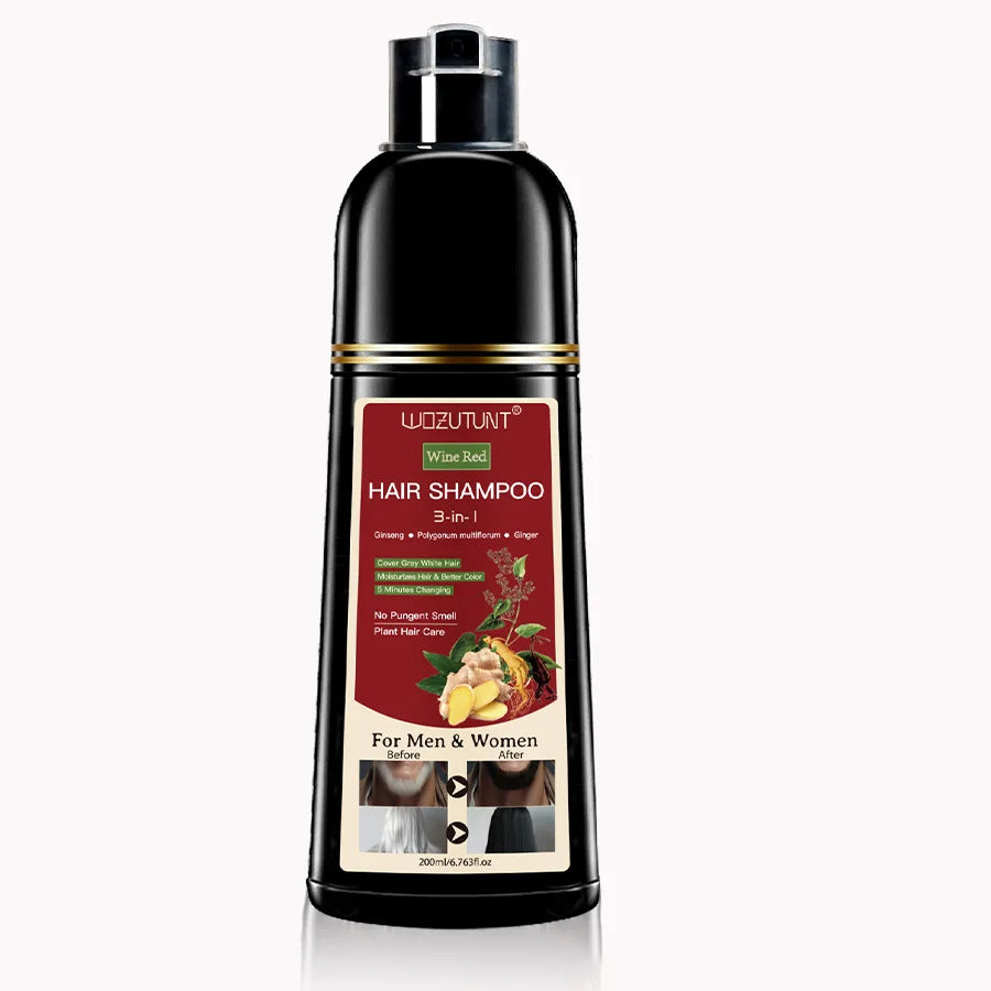 200ml 3 In 1 Natural Herbal Hair Dye Shampoo Black Dark Brown Cover Gray Deep Nourishing Fast Hair Coloring Cream for Women Men Peaceful Pleasures Health and Wellness 200ml-wine-red