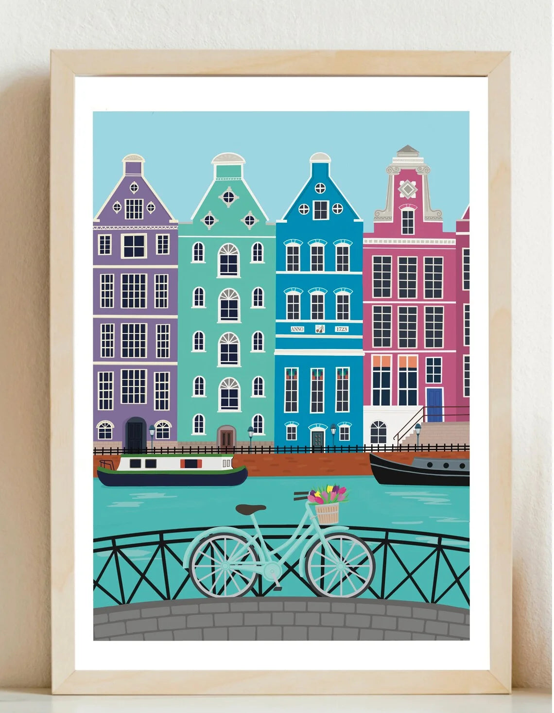 Amsterdam Travel Poster | Colorful Floral Canvas Wall Art Print