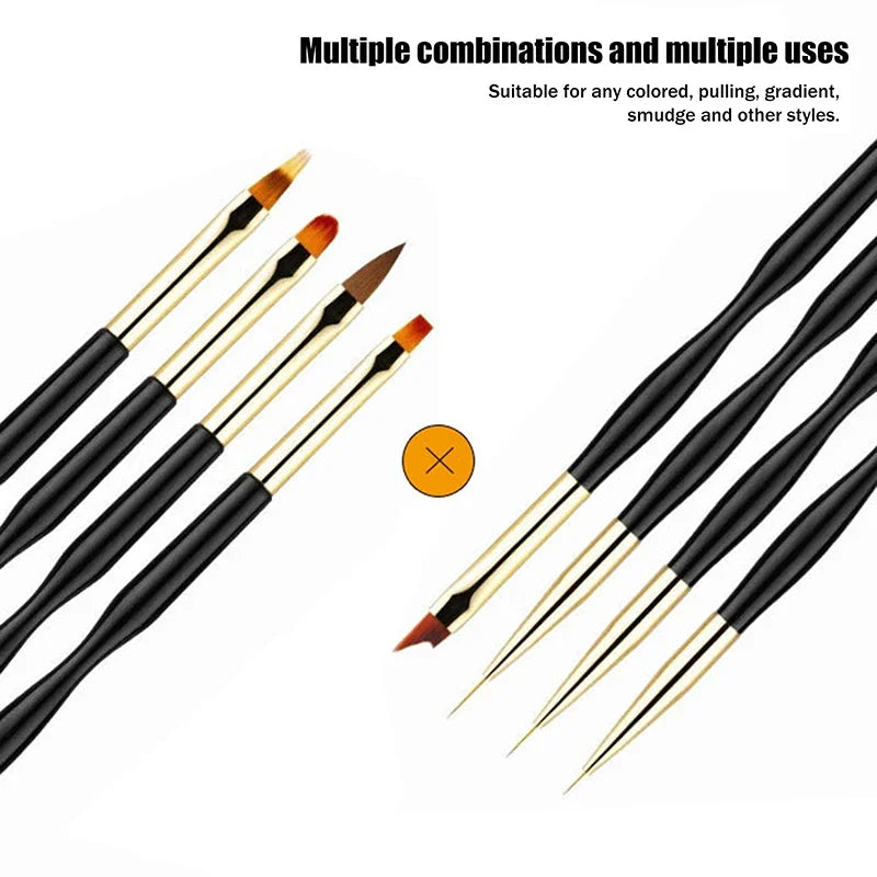 4Pcs Dual-Ended Nail Art Brushes Set Professional Gel Polish Liner Acrylic Nail Brush for Flower Painting Drawing Manicure Tools Peaceful Pleasures Health and Wellness
