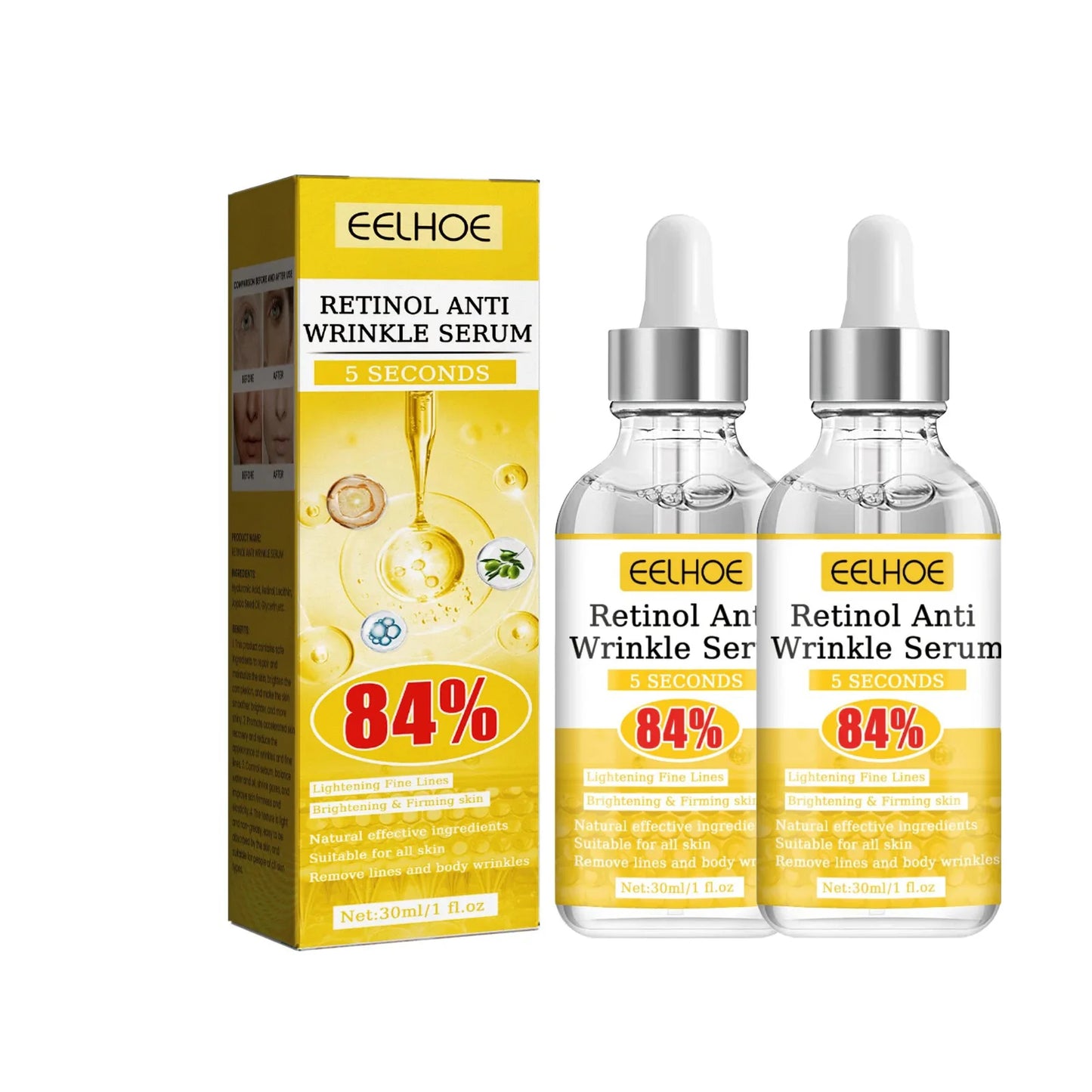 Retinol Anti-Wrinkle Serum Anti Aging Face Lifting Firming Fade Fine Lines Moisturizing Skin Care Hyaluronic Acid Facial Serum Peaceful Pleasures Health and Wellness 2pcs