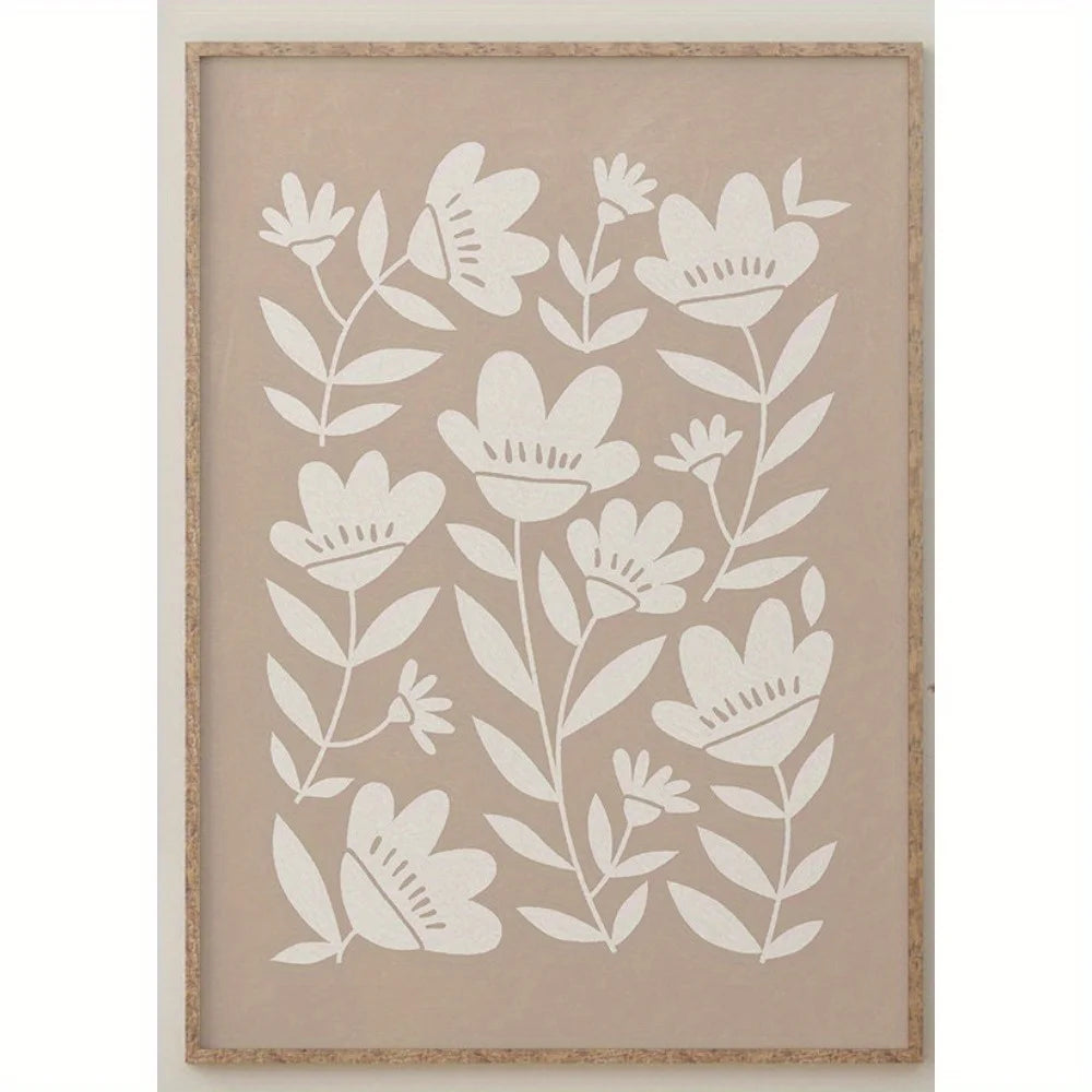 Beige Boho Abstract Plant Canvas Wall Art | Unframed Print