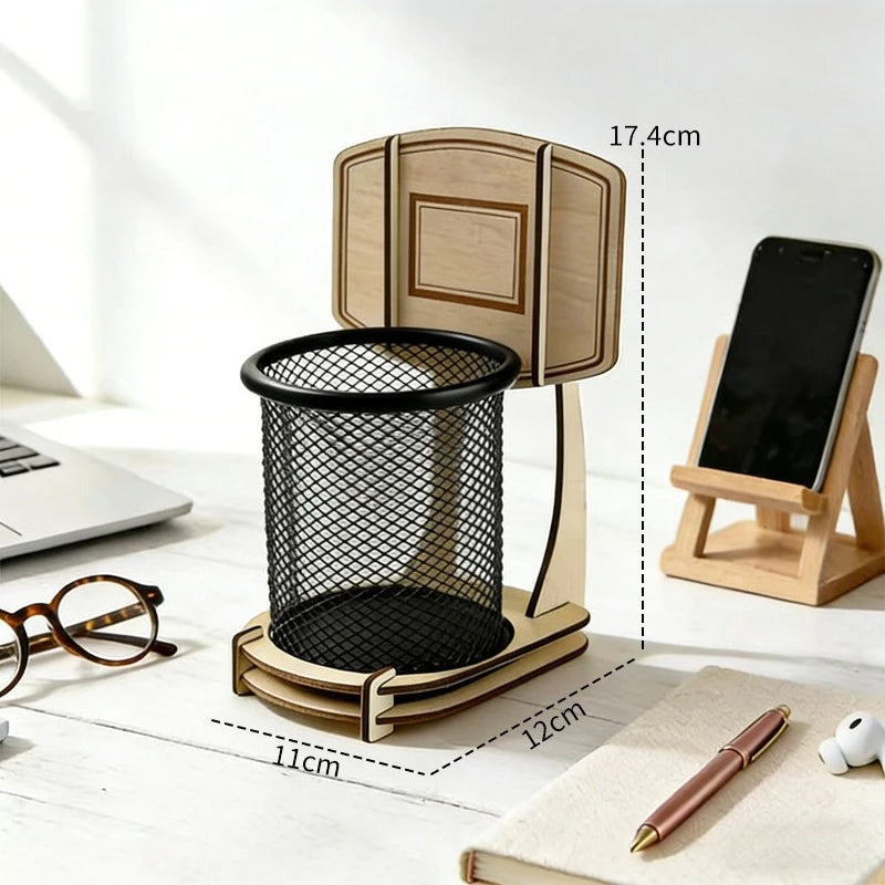 Wooden Multi-functional Assembled Basketball Hoop, Pen Holder, Stationery Storage, Office, Study, Entertainment Storage Tool Box Peaceful Pleasures Health and Wellness