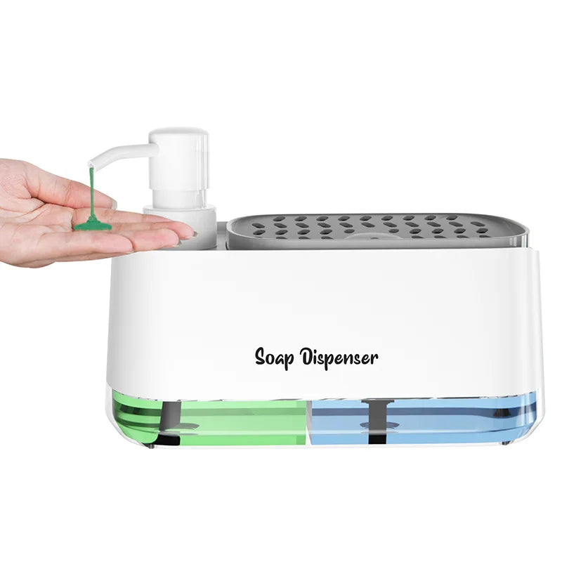 Dual Soap Dispenser with Sponge And Dishcloth Holder Kitchen Hand Dish Soap Dispenser with Tray Multi-Functional Kitchen Soap Peaceful Pleasures Health and Wellness B 1