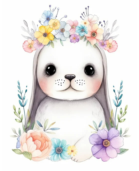 Nursery Bunny Sloth Floral Canvas Wall Art | Kids Room Decor Canvas Wall Art Print Peaceful Pleasures Health and Wellness 04 50x70cm NoFrame China Mainland