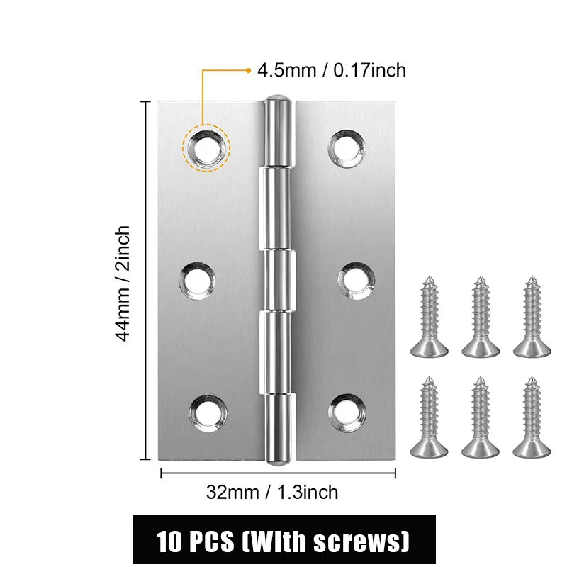 New 10pcs Stainless Steel Door Hinges Cabinet Doors Windows Wooden Box Flat Hinge Home Furniture Hardware Accessories Peaceful Pleasures Health and Wellness A2