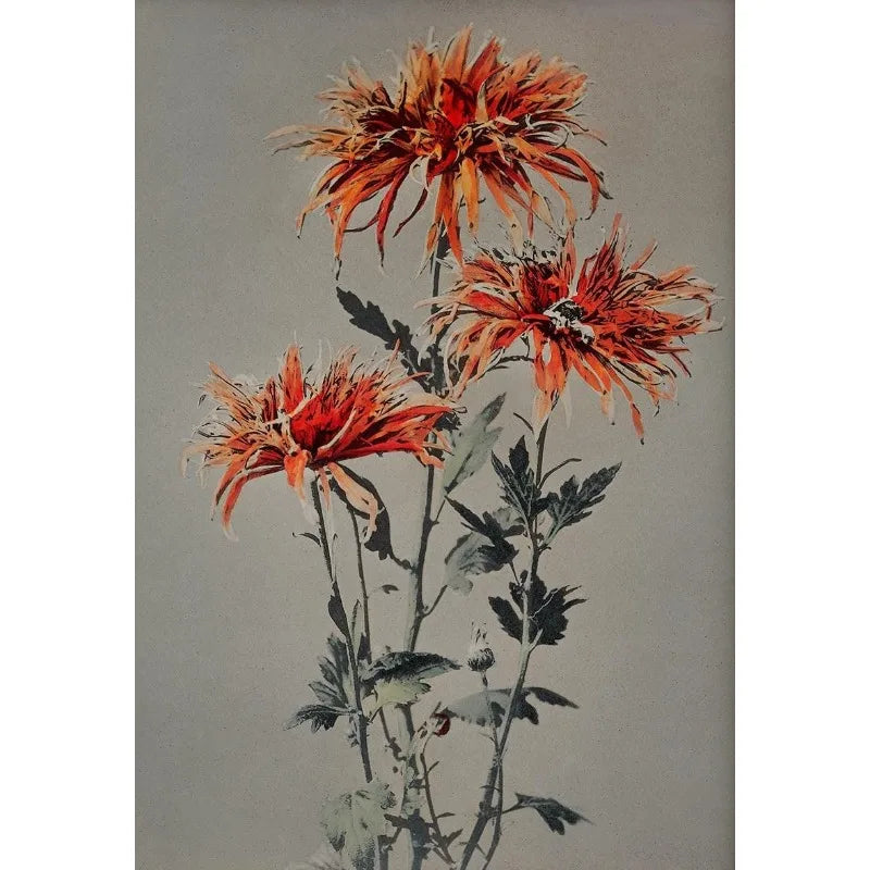 Retro Japanese Floral Canvas Print | Dahlia Sakura Azalea
