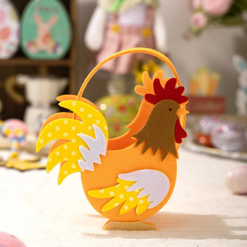 Easter Felt Rooster Tote Basket – Kids Egg Hunt Candy Bag