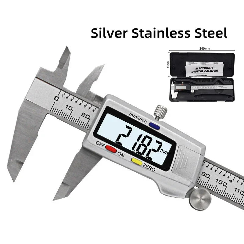 Measuring Tool Stainless Steel Digital Caliper 6 "150mm Messschieber Paquimetro Measuring Instrument Vernier Calipers Ruler New Peaceful Pleasures Health and Wellness silver Steel