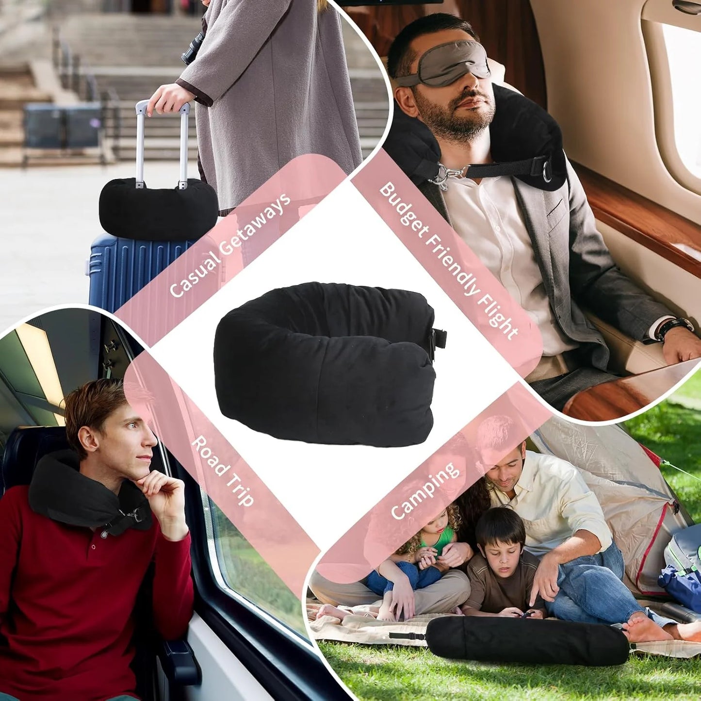 Refillable Travel Neck Pillow - Adjustable Memory Foam Pillowcase for Airplane, Car & Home, Portable with Storage Bag Peaceful Pleasures Health and Wellness