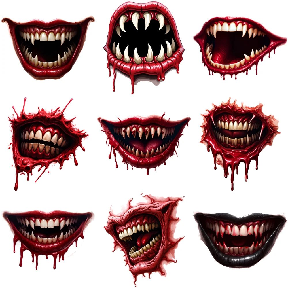 9-Pack Halloween Temporary Tattoo Stickers – Fanged Mouth & Lips