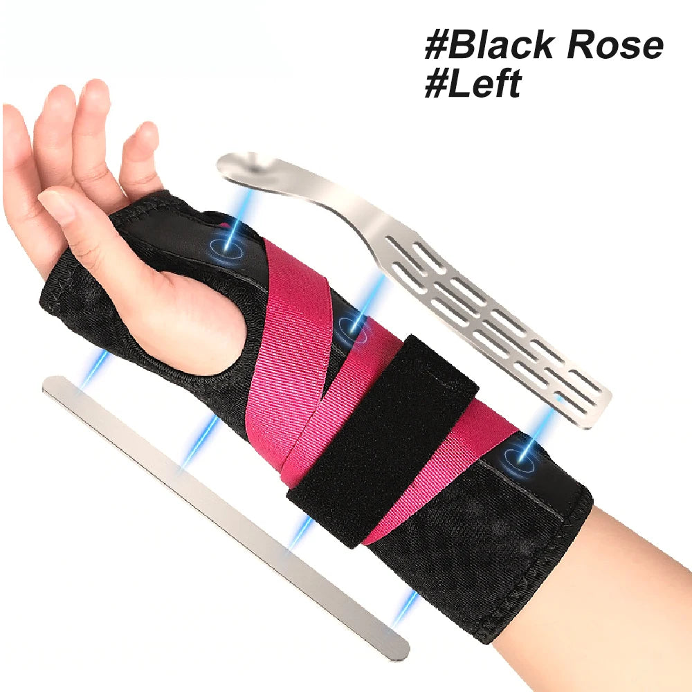 Carpal Tunnel Wrist Brace & 2 Metal Splints,Night Support Hand Stabilizer for,Arthritis,Breathable Universal Fit for Men & Women Peaceful Pleasures Health and Wellness BlackRose-Left-1PCS