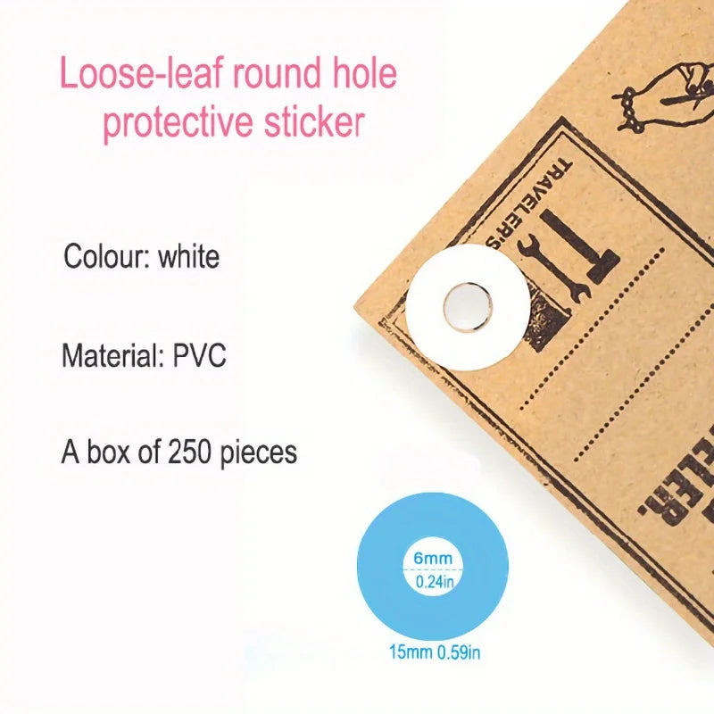 250-Piece Pvc Binder Stickers Adhesive Hole Reinforcement Label Round